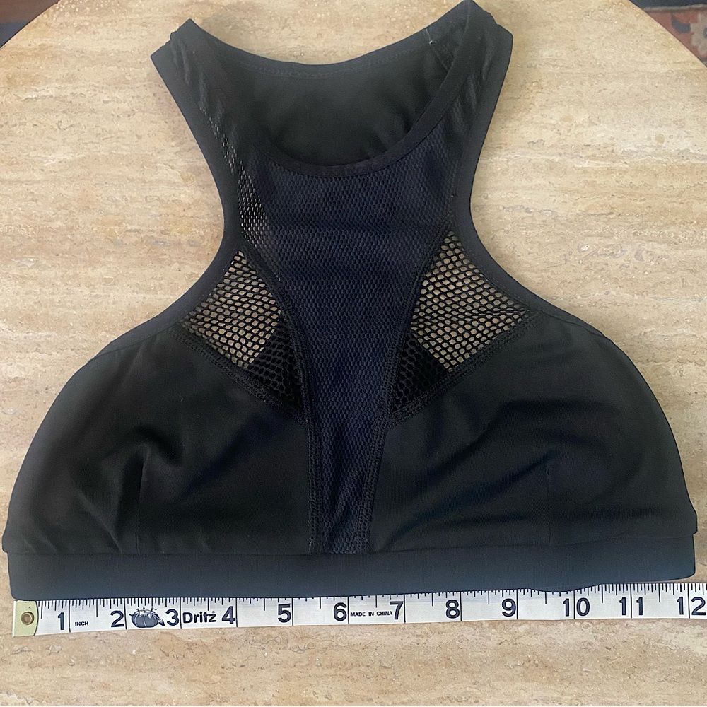 MICHI - Mesh & Fishnet High Neck Activewear Sports Bra Top - Black - S